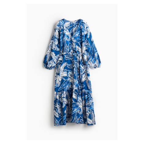 H & M - Krepové šaty's vázacím páskem - modrá H&M