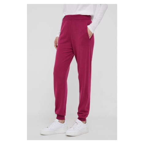 Kalhoty s příměsí kašmíru United Colors of Benetton růžová barva, jednoduché, high waist