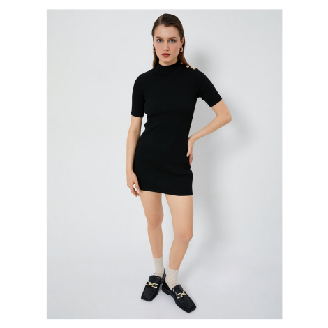 Koton Super Mini Knitwear Dress Ribbed Short Sleeve Stand Collar