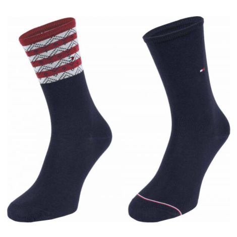 Tommy Hilfiger WOMEN SEASONAL TENCEL SOCK 2P FOLK STRIPE Dámské ponožky, tmavě modrá, velikost