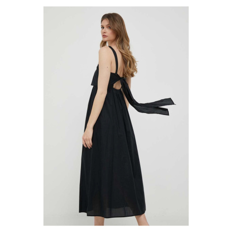 Bavlněné šaty Sisley černá barva, midi