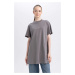 DEFACTO Regular Fit Crew Neck Slogan Short Sleeve Tunic