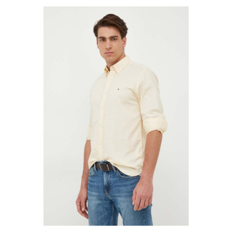 Košile Tommy Hilfiger pánská, béžová barva, regular, s límečkem button-down, MW0MW29968