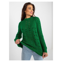 Zelený prolamovaný oversize svetr s dlouhými rukávy