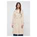 Trench kabát Guess ASIA dámský, béžová barva, přechodný, dvouřadový, W4RL00 WF5Z2