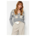 Trendyol šedý crop měkký texturovaný vzorovaný pletený svetr