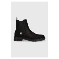 Semišové kotníkové boty Tommy Hilfiger Th Coin Flat Boot dámské, černá barva, na plochém podpatk