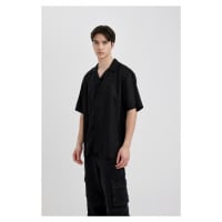 DEFACTO Regular Fit Open Collar Viscose Short Sleeve Shirt