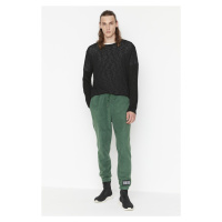 Trendyol Duck Head Green Men's Regular Fit Elastic Leg Label Appliqué Fleece Sweatpants