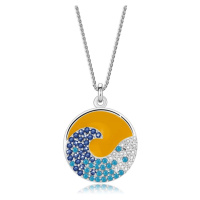 Stříbrný 925 náhrdelník - západ slunce nad mořem, vlna, barevné zirkony