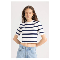 DEFACTO Fitted Crew Neck Striped Short Sleeve Pullover