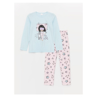 LC Waikiki Crew Neck Printed Long Sleeve Girl's Pajama Set