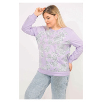 Şans Women's Lilac Plus Size Cotton Fabric Front Patterned Blouse