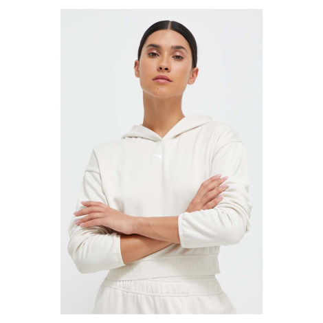 Mikina Puma dámská, béžová barva, s kapucí, hladká