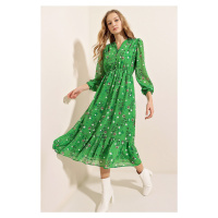 Bigdart 2137 Vzorované Šifonové Šaty - Zelená
