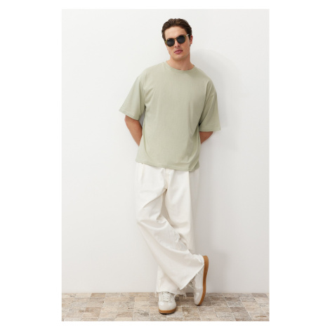 Trendyol Mint Men's Oversize/Wide-Fit Floral Printed Short Sleeve 100% Cotton T-Shirt