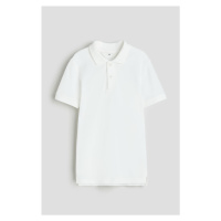 H & M - Tričko z bavlněného piké s límečkem - bílá