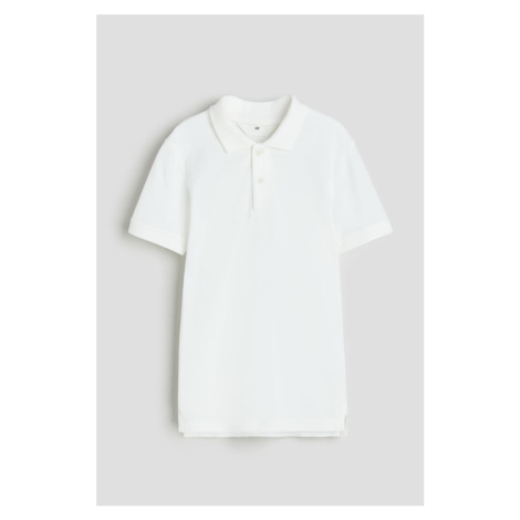 H & M - Tričko z bavlněného piké s límečkem - bílá H&M