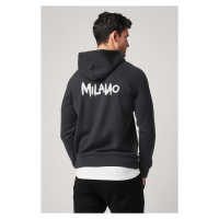 Mikina s Kapucí na Zip, Barva Železitě Šedá, s Potiskem Milano