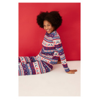 Trendyol vícebarevné 100% bavlněné tričko s vánočním motivem a kalhoty, pletená pyžamová souprav