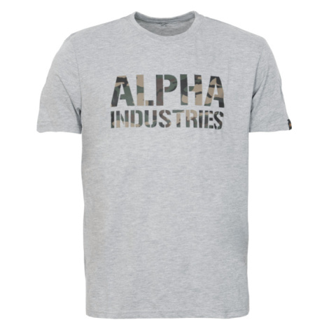 Alpha Industries Tričko Camo Print T šedá melír. | woodland