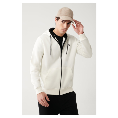 Avva White Unisex Sweatshirt Hooded Fleece 3 Thread Zipper Regular Fit