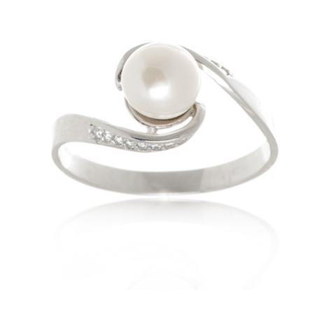 Stříbrný prsten se sladkovodní perlou a zirkony STRP0415F Ego Fashion
