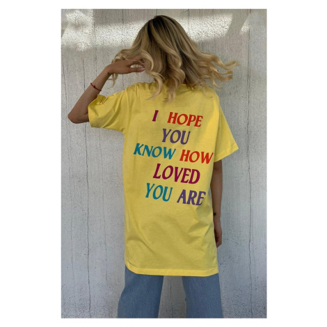 Madmext Yellow Printed Oversized Crew Neck Women's T-Shirt