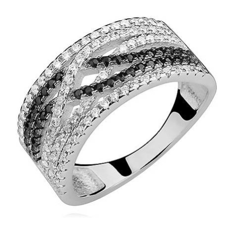 Stříbrný prsten s bílými a černými zirkony | |