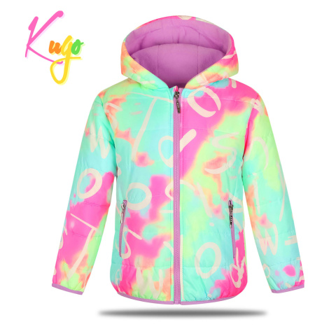 Dívčí zimní bunda - KUGO KM9981, batika/ fialkové zipy Barva: Mix barev