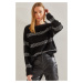 Bianco Lucci Women's Crew Neck Patterned Knitwear Sweater