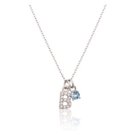 Stříbrný náhrdelník s modrým kamínkem a písmenem B SVLN0324XH2BI0B JVD