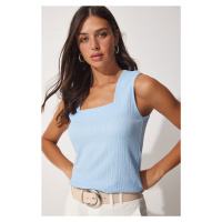 Happiness İstanbul Women's Sky Blue Square Collar Knitted Blouse