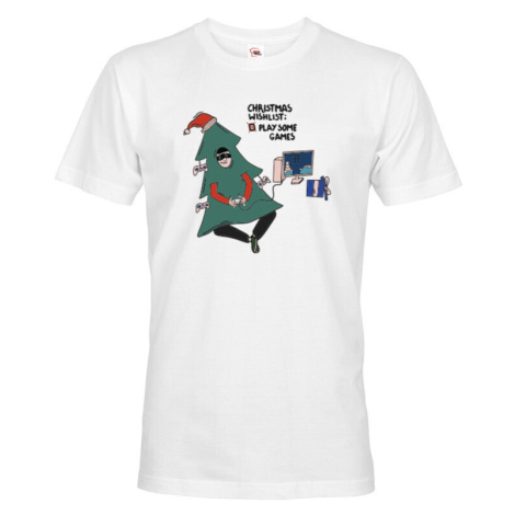 Pánské vánoční tričko s potiskem Christmas wishlist: play some games BezvaTriko