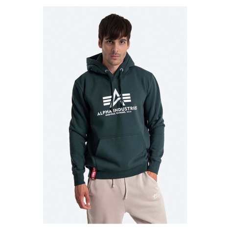 Mikina Alpha Industries Basic Hoody pánská, zelená barva, s kapucí, s potiskem, 178312.610