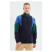 Trendyol Navy Blue Men's Regular/Normal Cut Zippered Stand Collar Color Block Fleece Sweatshirt