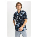 DEFACTO Regular Fit Wide Collar Printed Combed Cotton Short Sleeve Shirt