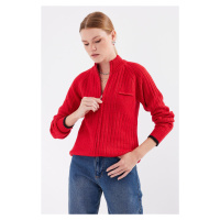 Bigdart 15863 Zippered Knitwear Cardigan - Red