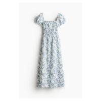 H & M - Šaty z lněné směsi's žabkováním v pase - bílá