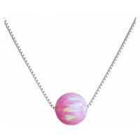 Stříbrný náhrdelník se syntetickým opálem růžový kulatý 12044.3