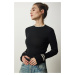 Happiness İstanbul Women's Black Ribbed Knitwear Blouse