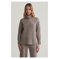 SVETR GANT HERRINGBONE DETAIL ROLLNECK WARM GREY