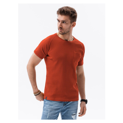 Ombre Clothing Jednoduché tričko v cihlové barvě S1182