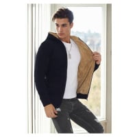 14455 Dewberry Furry Hooded Mens Sports Slim Fit Cardigan-NAVY