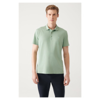Avva Men's Water Green 100% Cotton Regular Fit 3 Button Roll-Up Polo Neck T-shirt