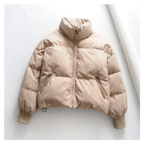 Oversize dámská zimní bunda s prošíváním - ČERNÁ/BÉŽOVÁ Simple Fashion