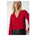 Happiness İstanbul Women's Red Crepe V-neck Blouse