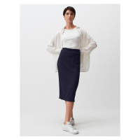 Jimmy Key Navy Blue Normal Waist Elegant Straight Midi Skirt