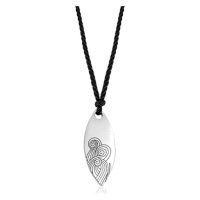 Černý šňůrkový náhrdelník s ocelovým přívěskem - velké lesklé zrnko