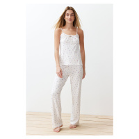 Trendyol White-Multicolored Floral Knitted Pajama Set